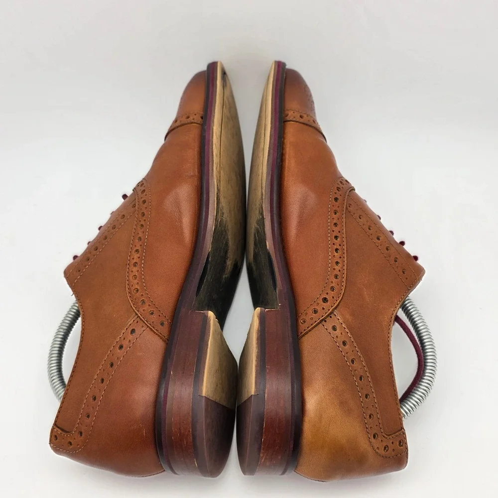 Johnston & Murphy Conard Oxford Mens 8 Tan Leather Brogue Cap Toe Dress Shoes